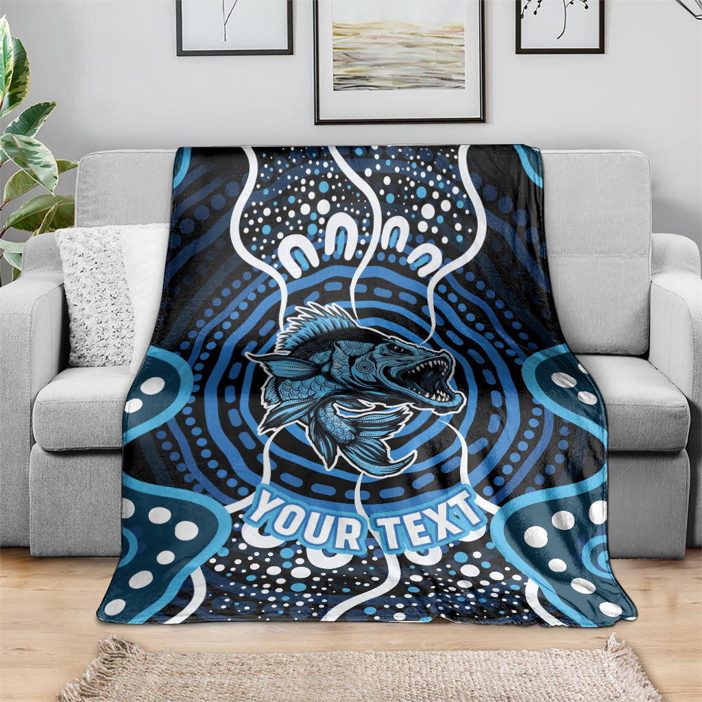 Custom Barramundi Fishing Blanket Indigenous Aboriginal Dot Art Blue Fish