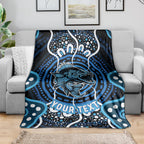 Custom Barramundi Fishing Blanket Indigenous Aboriginal Dot Art Blue Fish