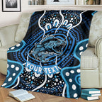 Custom Barramundi Fishing Blanket Indigenous Aboriginal Dot Art Blue Fish