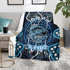 Custom Barramundi Fishing Blanket Indigenous Aboriginal Dot Art Blue Fish