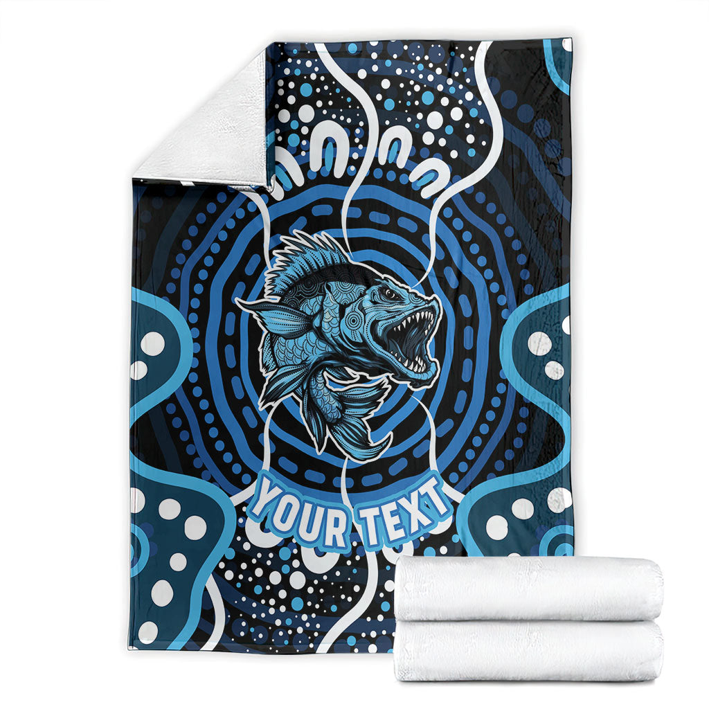 Custom Barramundi Fishing Blanket Indigenous Aboriginal Dot Art Blue Fish