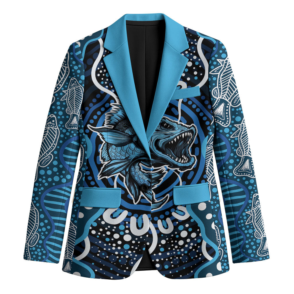 Custom Barramundi Fishing Blazer Indigenous Aboriginal Dot Art Blue Fish