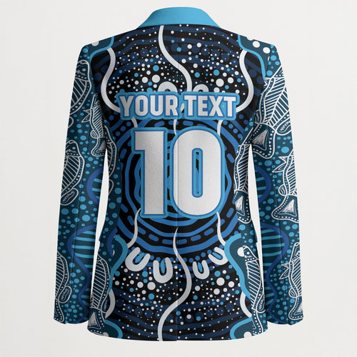 Custom Barramundi Fishing Blazer Indigenous Aboriginal Dot Art Blue Fish