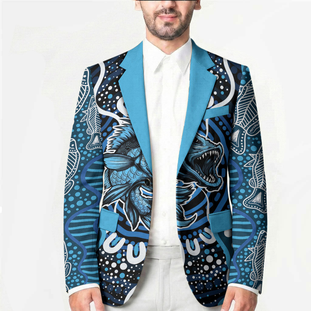 Custom Barramundi Fishing Blazer Indigenous Aboriginal Dot Art Blue Fish