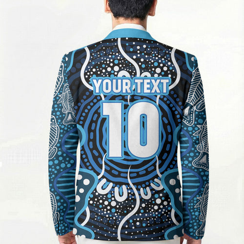 Custom Barramundi Fishing Blazer Indigenous Aboriginal Dot Art Blue Fish