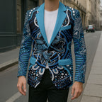 Custom Barramundi Fishing Blazer Indigenous Aboriginal Dot Art Blue Fish