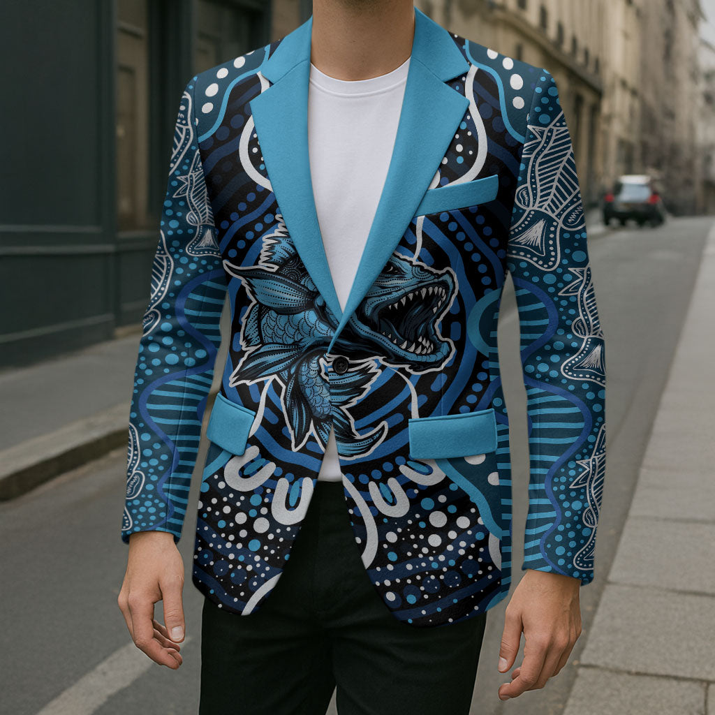 Custom Barramundi Fishing Blazer Indigenous Aboriginal Dot Art Blue Fish