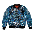 Custom Barramundi Fishing Bomber Jacket Indigenous Aboriginal Dot Art Blue Fish