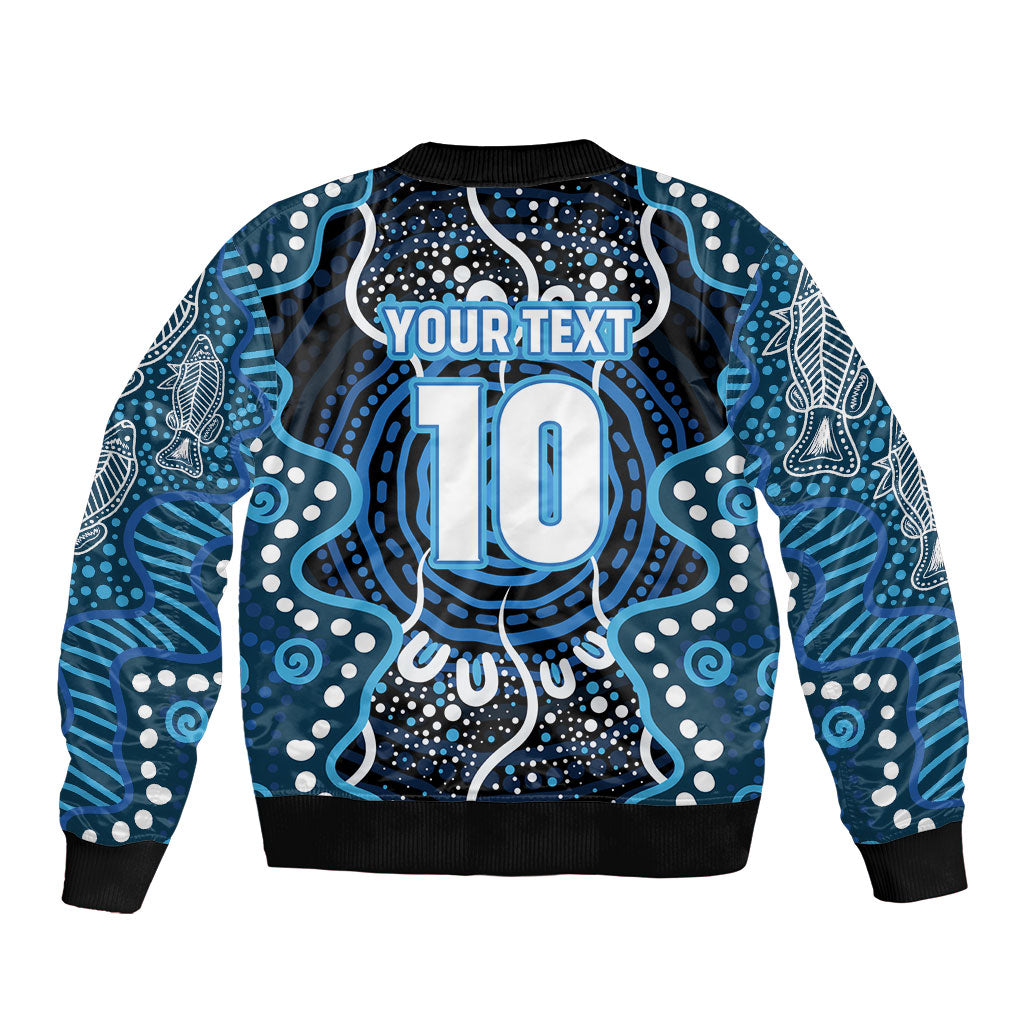 Custom Barramundi Fishing Bomber Jacket Indigenous Aboriginal Dot Art Blue Fish