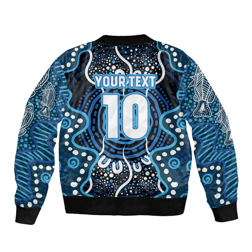 Custom Barramundi Fishing Bomber Jacket Indigenous Aboriginal Dot Art Blue Fish