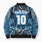Custom Barramundi Fishing Bomber Puffer Jacket Indigenous Aboriginal Dot Art Blue Fish