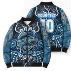 Custom Barramundi Fishing Bomber Puffer Jacket Indigenous Aboriginal Dot Art Blue Fish