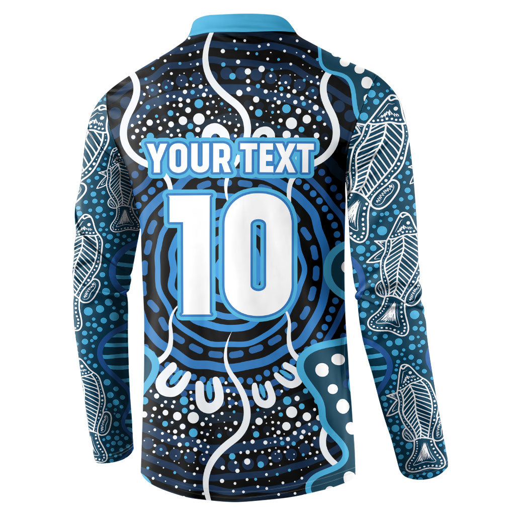 Custom Barramundi Fishing Button Sweatshirt Indigenous Aboriginal Dot Art Blue Fish