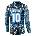 Custom Barramundi Fishing Button Sweatshirt Indigenous Aboriginal Dot Art Blue Fish