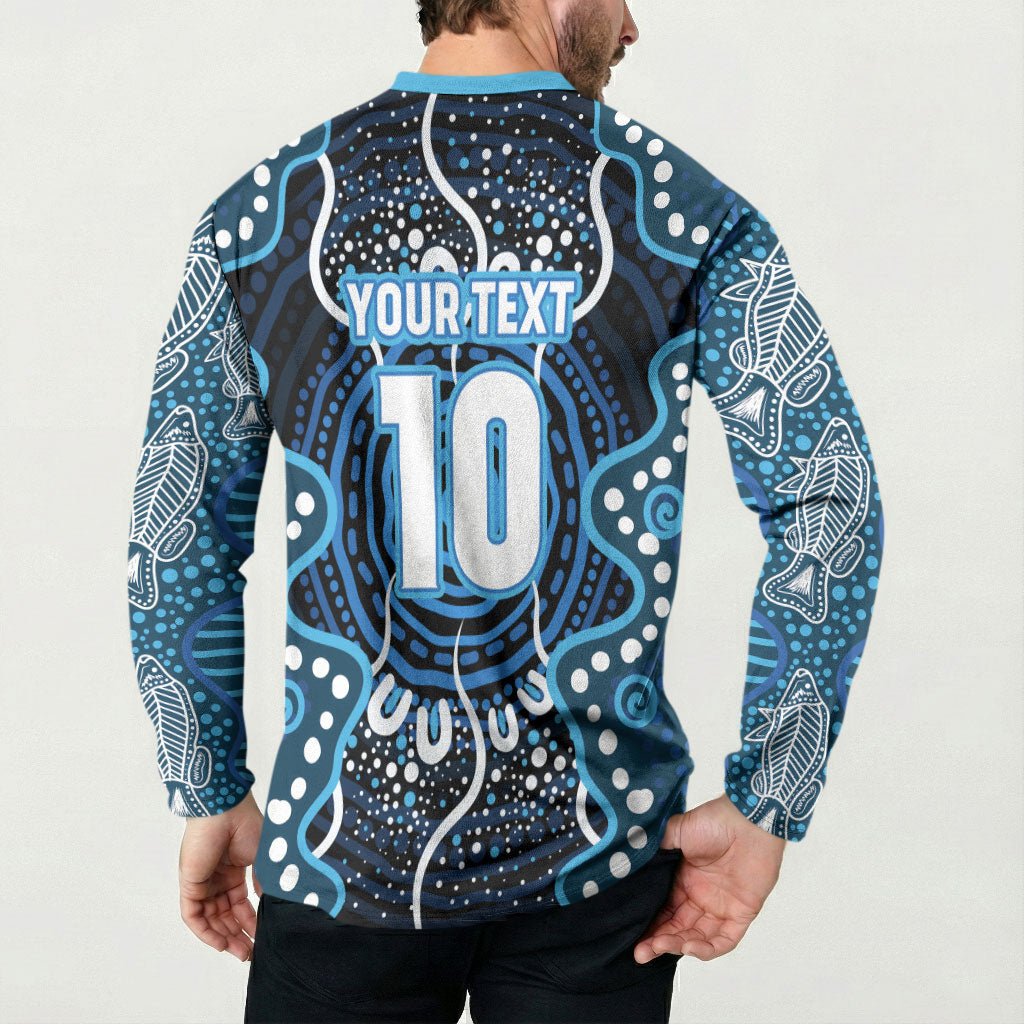 Custom Barramundi Fishing Button Sweatshirt Indigenous Aboriginal Dot Art Blue Fish