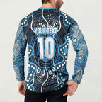Custom Barramundi Fishing Button Sweatshirt Indigenous Aboriginal Dot Art Blue Fish