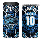 Custom Barramundi Fishing 4 in 1 Can Cooler Tumbler Indigenous Aboriginal Dot Art Blue Fish