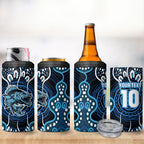 Custom Barramundi Fishing 4 in 1 Can Cooler Tumbler Indigenous Aboriginal Dot Art Blue Fish