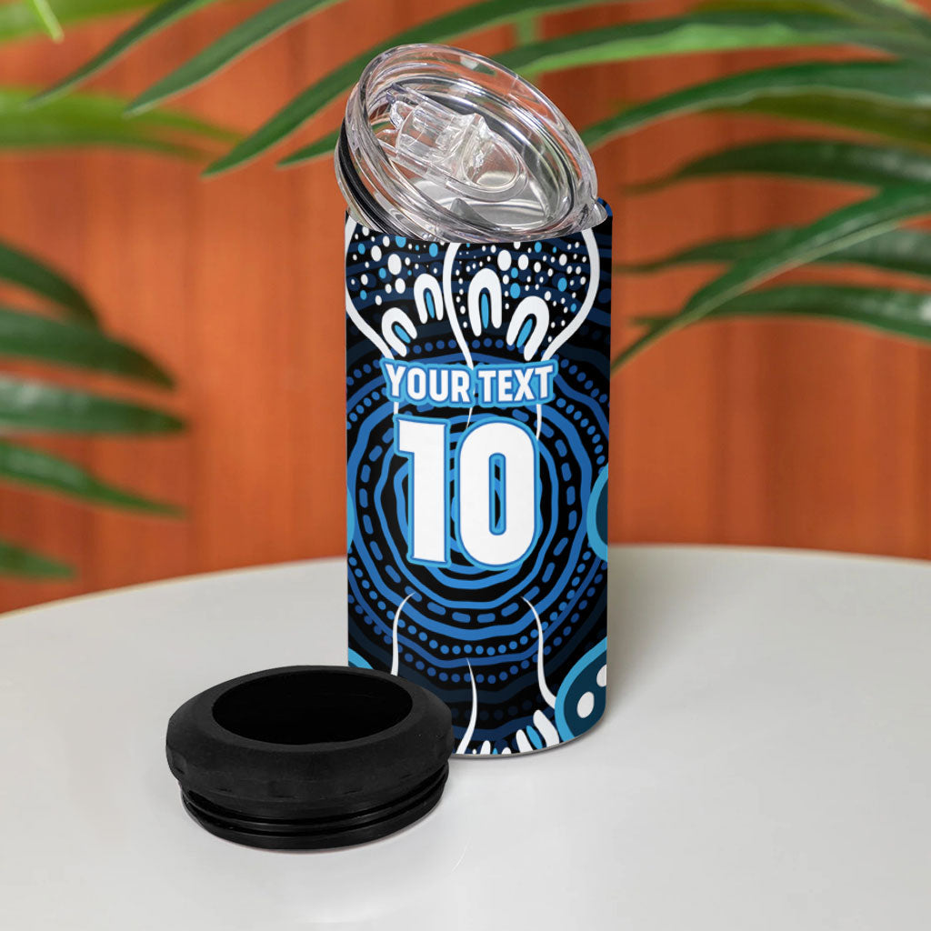 Custom Barramundi Fishing 4 in 1 Can Cooler Tumbler Indigenous Aboriginal Dot Art Blue Fish
