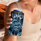 Custom Barramundi Fishing 4 in 1 Can Cooler Tumbler Indigenous Aboriginal Dot Art Blue Fish