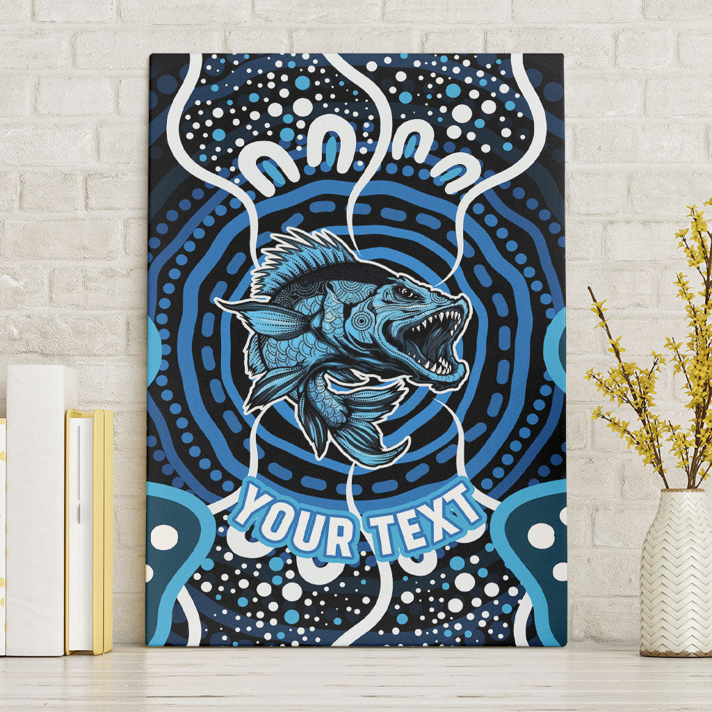 Custom Barramundi Fishing Canvas Wall Art Indigenous Aboriginal Dot Art Blue Fish