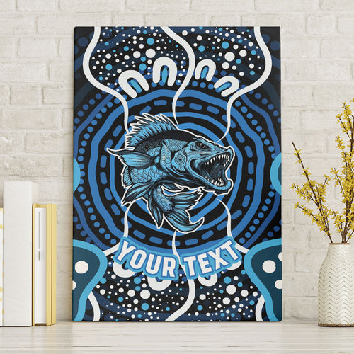 Custom Barramundi Fishing Canvas Wall Art Indigenous Aboriginal Dot Art Blue Fish