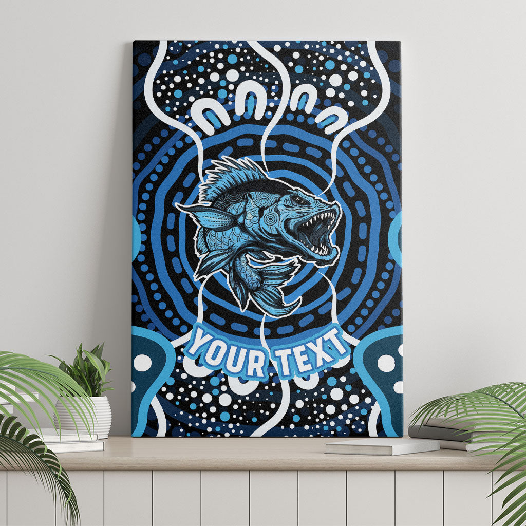 Custom Barramundi Fishing Canvas Wall Art Indigenous Aboriginal Dot Art Blue Fish