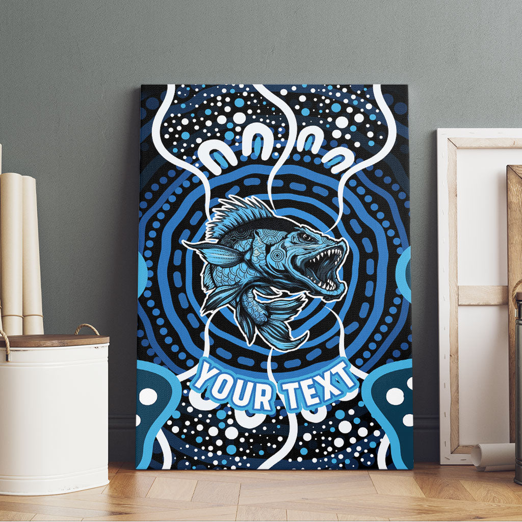 Custom Barramundi Fishing Canvas Wall Art Indigenous Aboriginal Dot Art Blue Fish