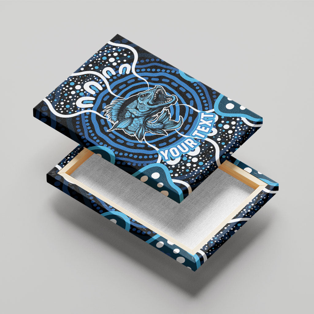 Custom Barramundi Fishing Canvas Wall Art Indigenous Aboriginal Dot Art Blue Fish