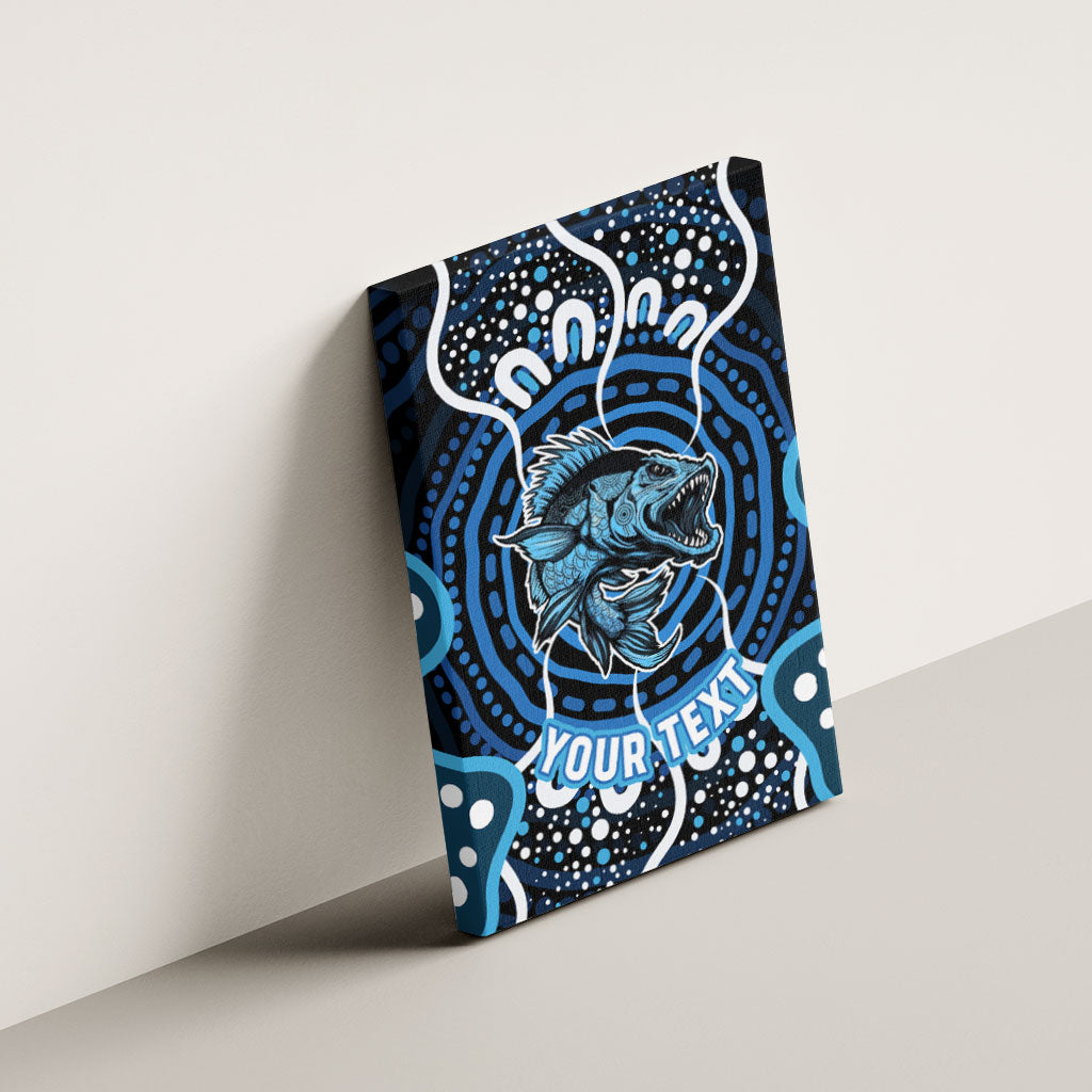 Custom Barramundi Fishing Canvas Wall Art Indigenous Aboriginal Dot Art Blue Fish