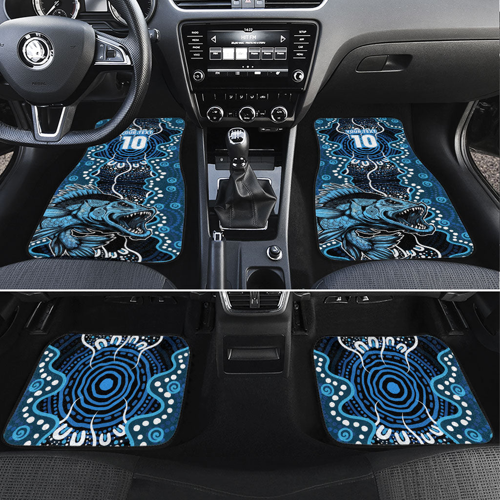 Custom Barramundi Fishing Car Mats Indigenous Aboriginal Dot Art Blue Fish