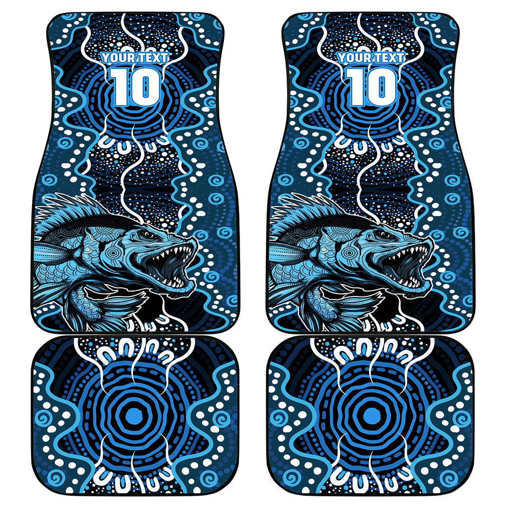 Custom Barramundi Fishing Car Mats Indigenous Aboriginal Dot Art Blue Fish