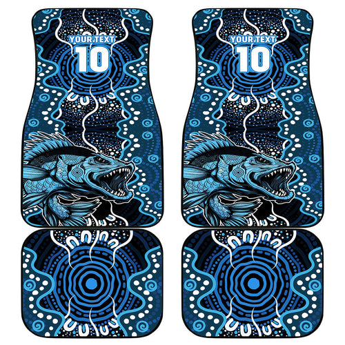 Custom Barramundi Fishing Car Mats Indigenous Aboriginal Dot Art Blue Fish