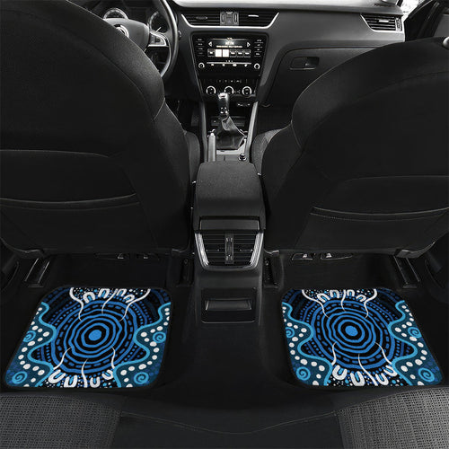 Custom Barramundi Fishing Car Mats Indigenous Aboriginal Dot Art Blue Fish