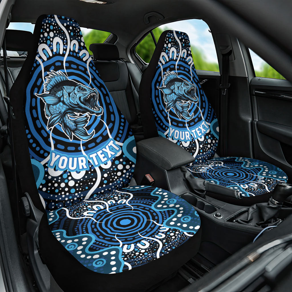 Custom Barramundi Fishing Car Seat Cover Indigenous Aboriginal Dot Art Blue Fish