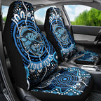 Custom Barramundi Fishing Car Seat Cover Indigenous Aboriginal Dot Art Blue Fish