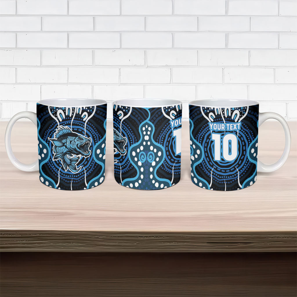 Custom Barramundi Fishing Ceramic Mug Indigenous Aboriginal Dot Art Blue Fish