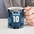 Custom Barramundi Fishing Ceramic Mug Indigenous Aboriginal Dot Art Blue Fish