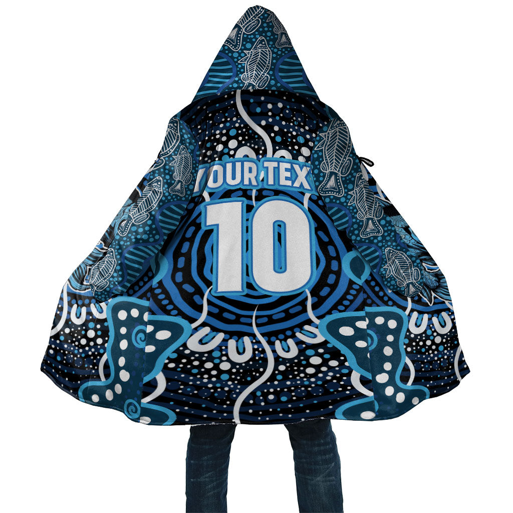 Custom Barramundi Fishing Cloak Indigenous Aboriginal Dot Art Blue Fish
