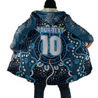 Custom Barramundi Fishing Cloak Indigenous Aboriginal Dot Art Blue Fish