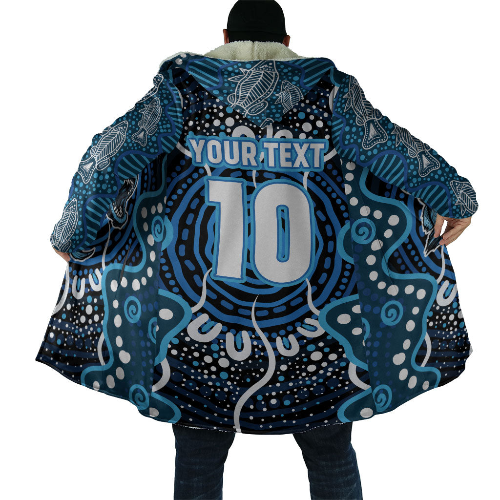 Custom Barramundi Fishing Cloak Indigenous Aboriginal Dot Art Blue Fish