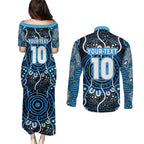 Custom Barramundi Fishing Couples Matching Puletasi and Long Sleeve Button Shirt Indigenous Aboriginal Dot Art Blue Fish