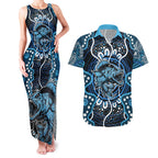 Custom Barramundi Fishing Couples Matching Tank Maxi Dress and Hawaiian Shirt Indigenous Aboriginal Dot Art Blue Fish