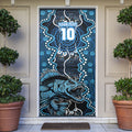 Custom Barramundi Fishing Door Cover Indigenous Aboriginal Dot Art Blue Fish