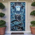 Custom Barramundi Fishing Door Cover Indigenous Aboriginal Dot Art Blue Fish
