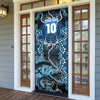 Custom Barramundi Fishing Door Cover Indigenous Aboriginal Dot Art Blue Fish