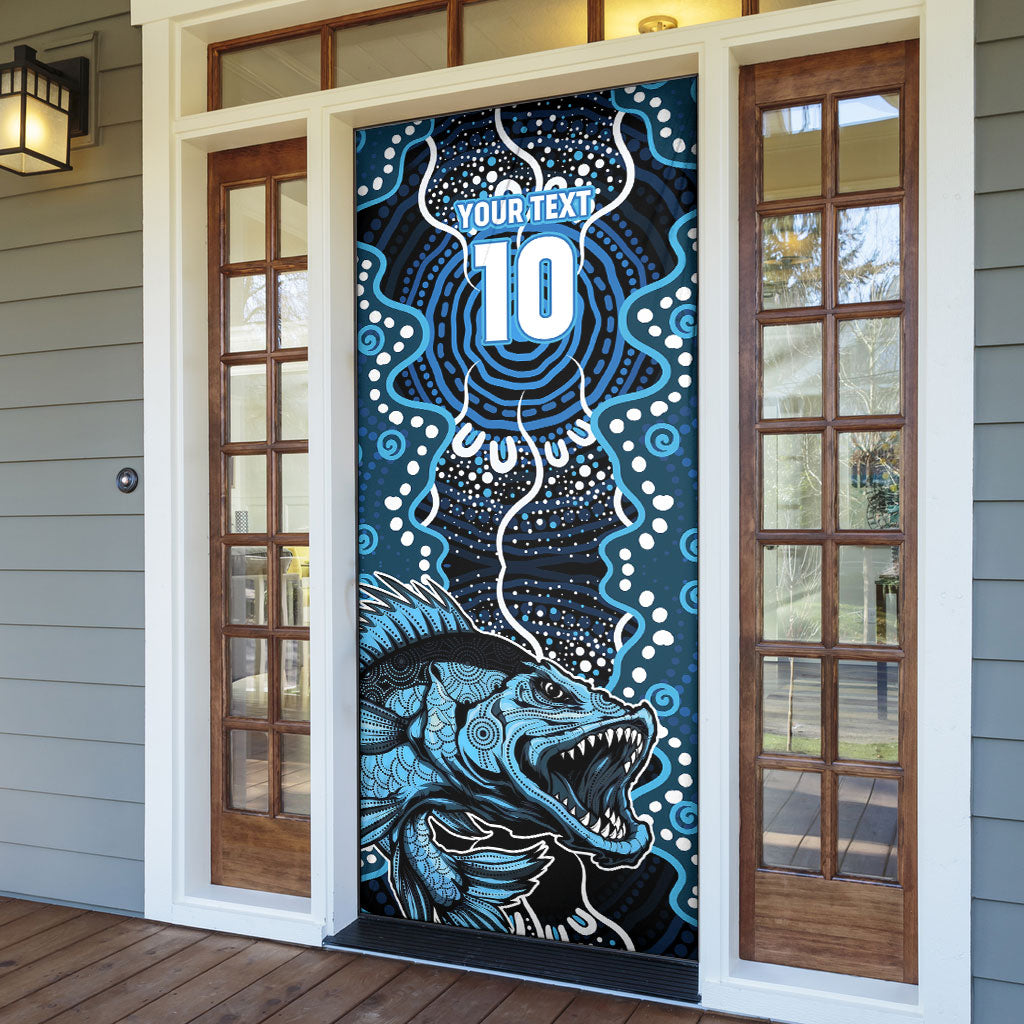 Custom Barramundi Fishing Door Cover Indigenous Aboriginal Dot Art Blue Fish