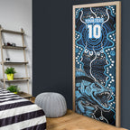 Custom Barramundi Fishing Door Cover Indigenous Aboriginal Dot Art Blue Fish