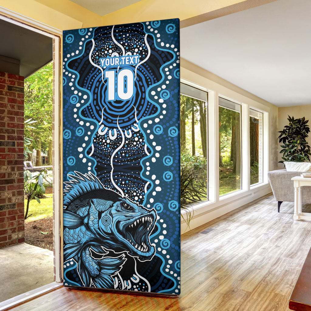 Custom Barramundi Fishing Door Cover Indigenous Aboriginal Dot Art Blue Fish