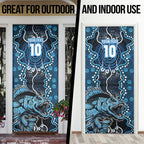 Custom Barramundi Fishing Door Cover Indigenous Aboriginal Dot Art Blue Fish